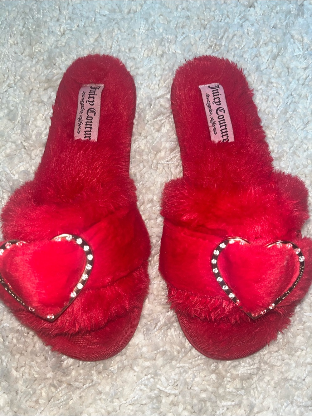Juicy Couture Red Fuzzy Heart Slide Slippers